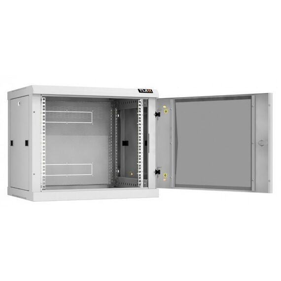 Шкафы и стойки: Настенный разборный шкаф TLK TWC-096045-R-G-GY 19", 9U, стеклянная дверь, Ш600хВ503хГ450мм, 2 пары монтажных направляющих, серый фотографии