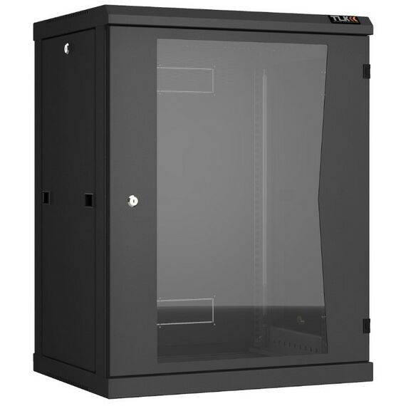 Шкафы и стойки: Настенный разборный шкаф TLK TWC-156045-R-G-BK 19", 15U, стеклянная дверь, Ш600хВ770хГ450мм, 2 пары монтажных направляющих, черный фотографии