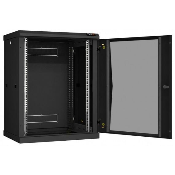 Шкафы и стойки: Настенный разборный шкаф TLK TWC-156045-R-G-BK 19", 15U, стеклянная дверь, Ш600хВ770хГ450мм, 2 пары монтажных направляющих, черный фотографии