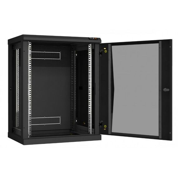 Шкафы и стойки: Настенный разборный шкаф TLK TWC-156045-R-G-BK 19", 15U, стеклянная дверь, Ш600хВ770хГ450мм, 2 пары монтажных направляющих, черный фотографии
