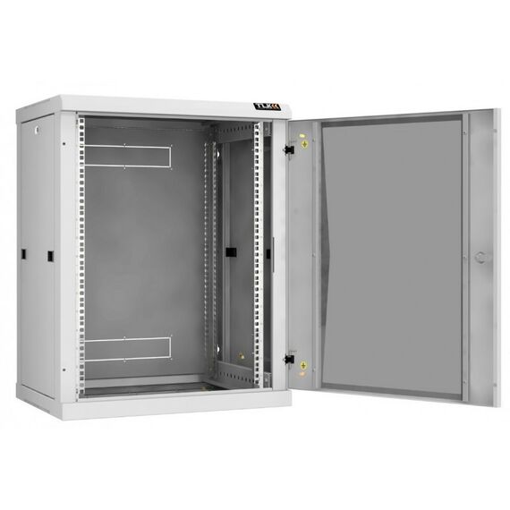 Шкафы и стойки: Настенный разборный шкаф TLK TWC-156045-R-G-GY 19", 15U, стеклянная дверь, Ш600хВ770хГ450мм, 2 пары монтажных направляющих, серый фотографии