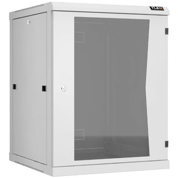 Шкафы и стойки: Настенный разборный шкаф TLK TWC-156060-R-G-GY 19", 15U, стеклянная дверь, Ш600хВ770хГ600мм, 2 пары монтажных направляющих, серый фотографии