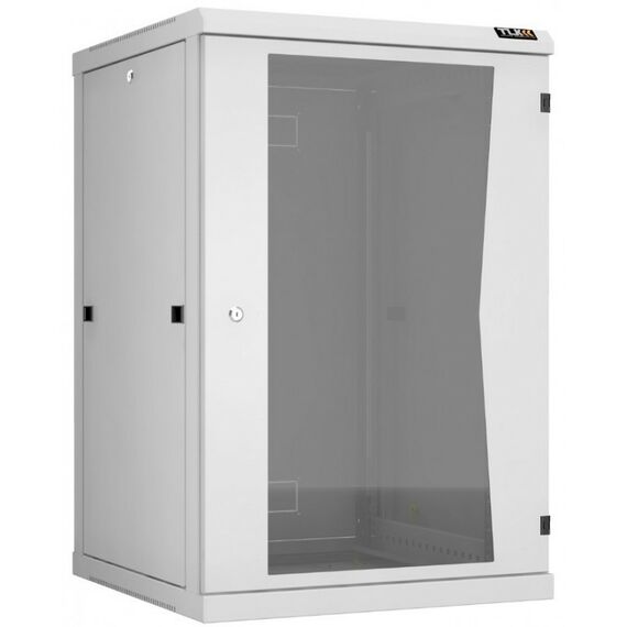 Шкафы и стойки: Настенный разборный шкаф TLK TWC-186060-R-G-GY 19", 18U, стеклянная дверь, Ш600хВ904хГ600мм, 2 пары монтажных направляющих, серый фотографии