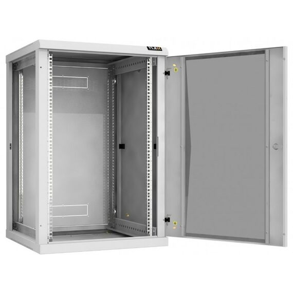 Шкафы и стойки: Настенный разборный шкаф TLK TWC-186060-R-G-GY 19", 18U, стеклянная дверь, Ш600хВ904хГ600мм, 2 пары монтажных направляющих, серый фотографии