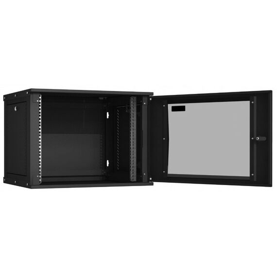 Шкафы и стойки: Настенный разборный шкаф TLK TWI-096045-R-G-BK 19", 9U, стеклянная дверь, Ш600хВ436хГ450мм, 1 пара монтажных направляющих, черный фотографии