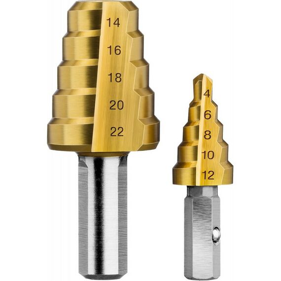 Буры, пики, коронки, сверла: Сверло ступенчатое составное Зубр 4-22мм 11 ступеней, покрытие NiT [29673-4-22] фотографии