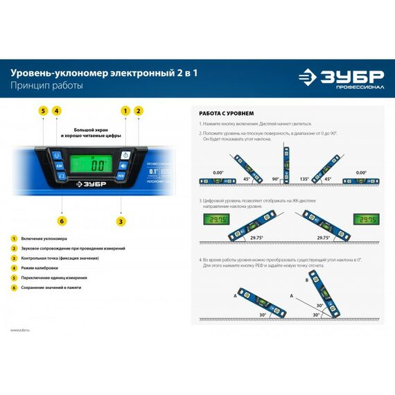 Строительные уровни: Горизонт уровень-уклономер Зубр Профессионал 400 мм диапазон 0-90°, Точность ±0,1°, подсветка экрана [34286] фотографии