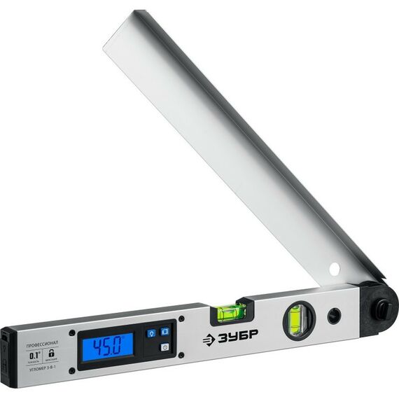 Угломеры, уклономеры: Угломер электронный Зубр Профессионал УГОЛ-40 400 мм, диапазон 0-230°, точность ±0,1°, HOLD, подсветка, фиксация угла [34288] фотографии