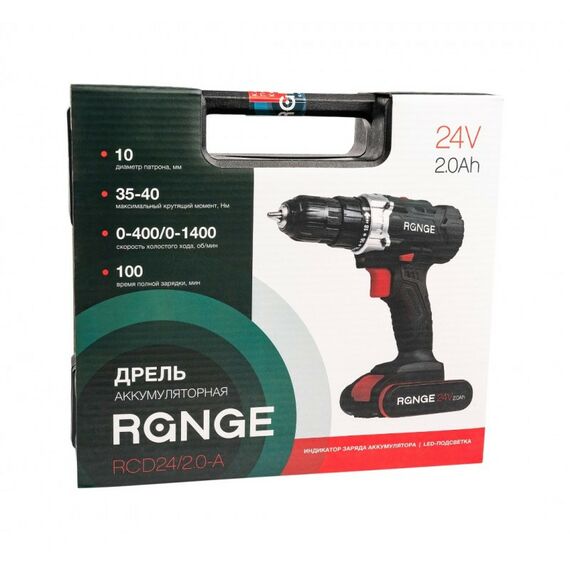 Дрели и шуруповерты: Аккумуляторная дрель RANGE RCD24/2.0-A 24В, 2Li акк, 2.0Ач, 40Нм, LED-подсветка, кейс фотографии
