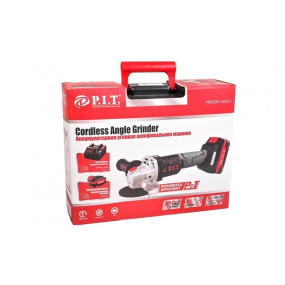 Угловые шлифмашинки (болгарки): Аккумуляторная бесщеточная шлифмашина P.I.T. PWS20H-125A/1 20В, 125мм, 7000 об/мин, 1 акб Li-Ion 4Ач, ЗУ 3А, кейс фотографии
