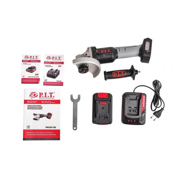 Угловые шлифмашинки (болгарки): Аккумуляторная бесщеточная шлифмашина P.I.T. PWS20H-125A/1 20В, 125мм, 7000 об/мин, 1 акб Li-Ion 4Ач, ЗУ 3А, кейс фотографии