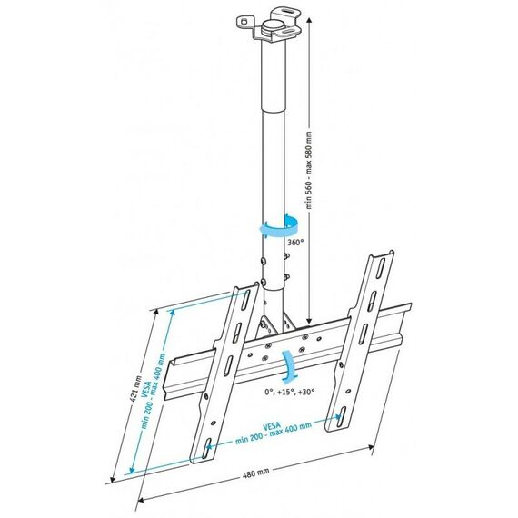 Крепеж для аудио-видео техники: Потолочный кронштейн для ТВ Holder PR-101-W 32 – 65", 200х200, 200х300, 300х300, 400х400 мм фотографии