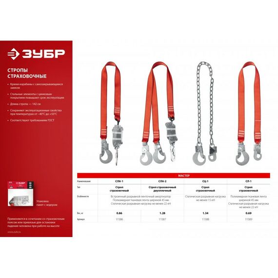 Спецодежда: Строп страховочный двухплечный Зубр СЛА-2 капроновая лента, с амортизатором [11587] фотографии