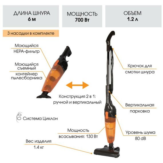 Пылесосы: Пылесос-циклон вертикальный Endever SkyClean VC-277 [90026] фотографии