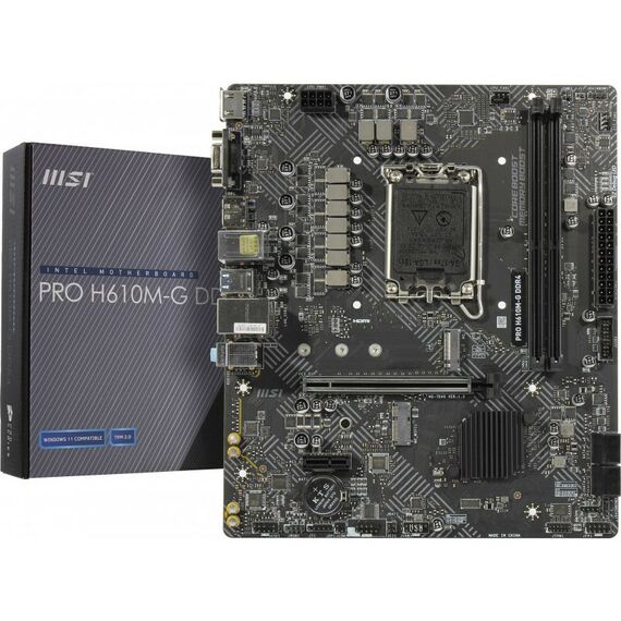 Материнские платы: Материнская плата MSI PRO H610M-G LGA1700 <H610> PCI-E Dsub+HDMI+DP GbLAN SATA  MicroATX 2DDR4 RTL фотографии