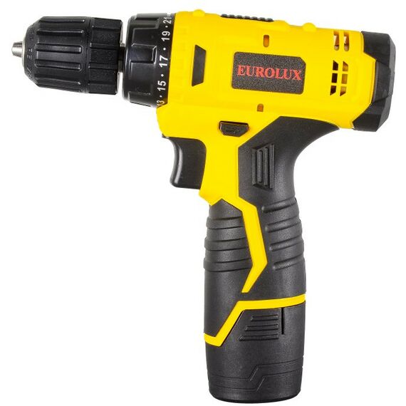 Дрели и шуруповерты: Дрель-шуруповерт аккумуляторная Eurolux ДА-12/2Li безударный, быстрозажимной, 0-400, 0-1400 об/мин, 25/13 Нм, 12В, 1.5 А*ч, 0.96 кг, кейс [72/14/38] фотографии