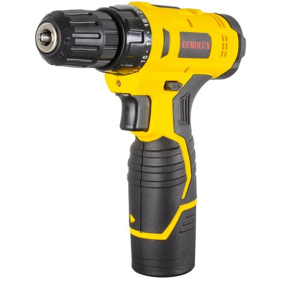 Дрели и шуруповерты: Дрель-шуруповерт аккумуляторная Eurolux ДА-12/2Li безударный, быстрозажимной, 0-400, 0-1400 об/мин, 25/13 Нм, 12В, 1.5 А*ч, 0.96 кг, кейс [72/14/38] фотографии