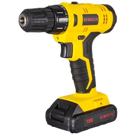 Дрели и шуруповерты: Дрель-шуруповерт аккумуляторная Eurolux ДА-18/2Li безударный, быстрозажимной, 0-400, 0-1400 об/мин, 30/12 Нм, 18В, 1.5 А*ч, 1.3 кг, кейс [72/14/40] фотографии