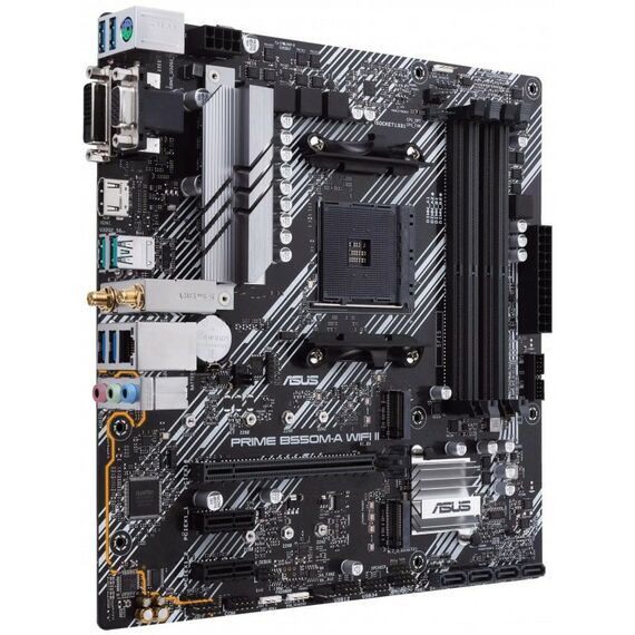 Материнские платы: Материнская плата Asus PRIME B550M-A WIFI II AM4 <B550> PCI-E Dsub+DVI+HDMIGbLAN+WiFi+BT SATA  MicroATX 4DDR4 (RTL) фотографии