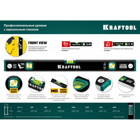 Строительные уровни: уровень с зеркальным глазком KRAFTOOL 1500 мм [34781-150] фотографии