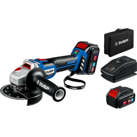 Угловые шлифмашинки (болгарки): УШМ Зубр Профессионал AB-125-42 20В, бесщеточная, 2 АКБ (4Ач), в сумке фотографии
