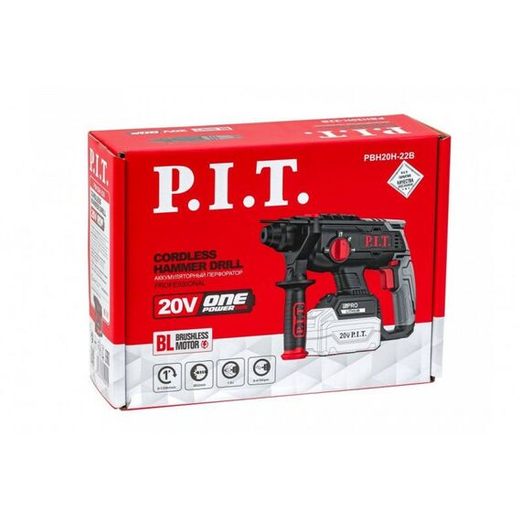 Перфораторы: Перфоратор P.I.T. PBH20H-22B SOLO 20В,1,8Дж,3-х реж,бур 22мм, sds-plus,коробка фотографии