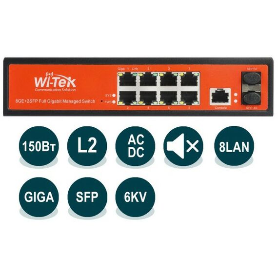 Коммутаторы, маршрутизаторы, межсетевые экраны: Управляемый гигабитный L2 коммутатор Wi-Tek WI-PMS310GF фотографии