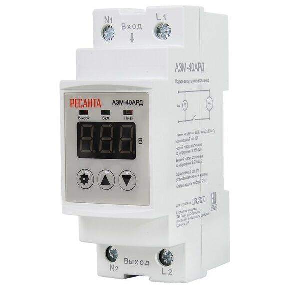 Стабилизаторы напряжения: Блок защиты по напряжению РЕСАНТА АЗМ-40АРД регулируемый, с дисплеем фотографии