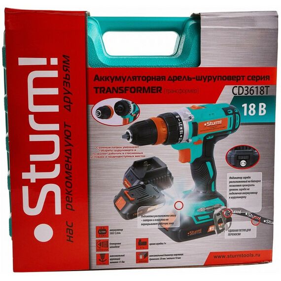 Дрели и шуруповерты: Дрель-шуруповерт аккумуляторная Sturm! CD3618T 18В, 2.0Ач, 30Нм, 1BatterySystem фотографии