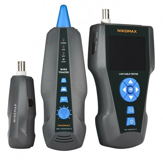 Монтажное оборудование: Кабельный тестер Nikomax NMC-TED500TPE с LCD дисплеем, UTP/STP, RJ45, RJ12, RJ11, BNC, с функцией измерения длины, трассировкой кабелей и определением PoE, без флеш-накопителя фотографии