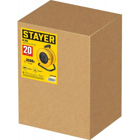 Удлинители электрические: Силовой удлинитель на катушке STAYER M 315 ПВС 3х1.5 20м 3500Вт [55078-20_z01] фотографии