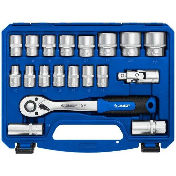 Метрический крепеж: Универсальный набор инструмента Зубр Профессионал А-22 22 предмета, 1/2" [27632-H22] фотографии