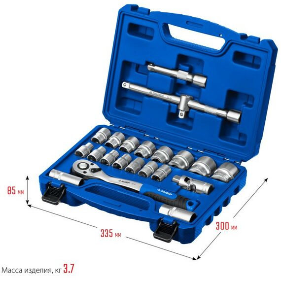 Метрический крепеж: Универсальный набор инструмента Зубр Профессионал А-22 22 предмета, 1/2" [27632-H22] фотографии