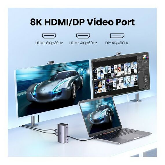 Внешние аккумуляторы, зарядные устройства: Док-станция UGREEN CM555 USB-C Multifunction Docking Station Pro, цвет серый [90325] фотографии