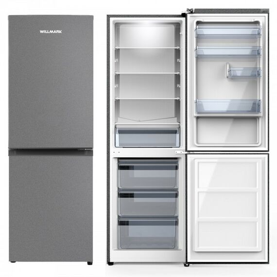 Холодильники: Холодильник WILLMARK RF-415DCGT объем 306 (200/90)л, морозильная камера снизу, система размораживания Defrost, цвет графит фотографии