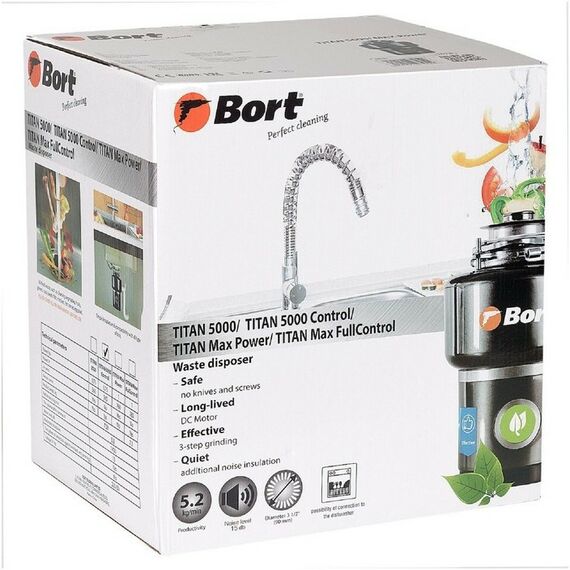 Прочая встраиваемая техника: Измельчитель пищевых отходов Bort TITAN 5000 Control 560 Вт, 3 ступени, 5.2 кг/мин, 90 мм фотографии