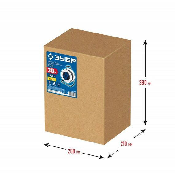 Силовой удлинитель на стальной катушке Зубр Профессионал КГ-315 КГ, 3 x 1.5 мм2, 30 м, 3700 Вт, IP44 [55080-30] фотографии