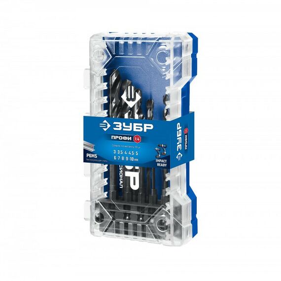 Набор сверл по металлу для винтовёртов и шуруповертов Зубр IMPACT READY НЕХ-1/4" 10 шт [29623-H10] фотографии