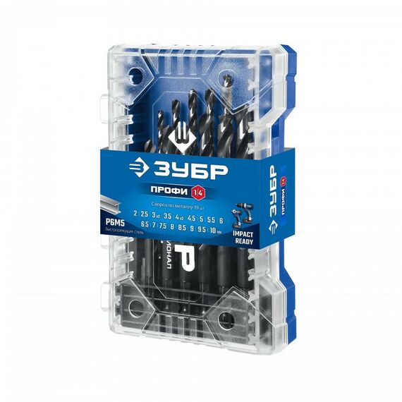 Набор сверл по металлу для винтовёртов и шуруповертов Зубр IMPACT READY НЕХ-1/4" 19 шт [29623-H19] фотографии