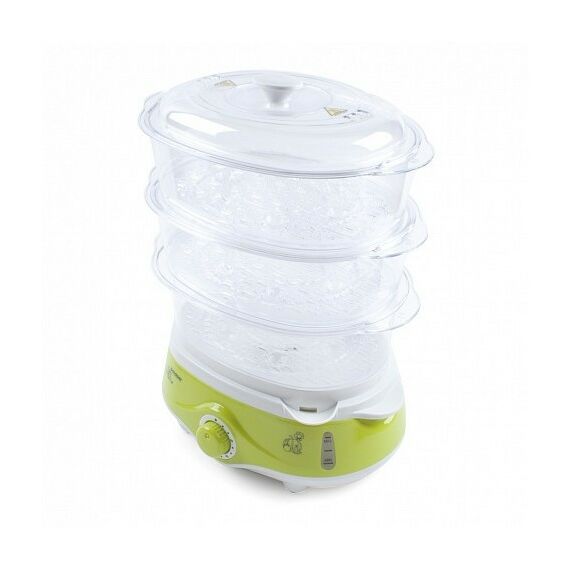 Пароварки: Пароварка Endever Vita-171 механическое управление, количество ярусов - 3, макс. потребляемая мощность 1000 Вт, цвет белый/зеленый фотографии