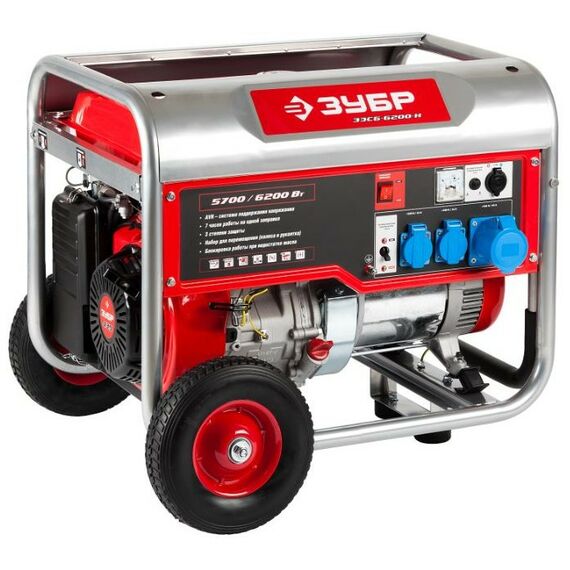 Электростанции: Бензиновый генератор с колесами и рукояткой Зубр ЗЭСБ-6200-Н 6200 Вт фотографии