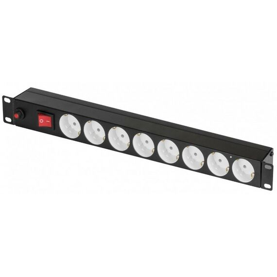 Шкафы и стойки: Блок электрических розеток TLK TLK-RS08MF1-BK 19", 8 гнезд, 16А, с фильтром и предохранителем, без шнура питания, железный корпус фотографии