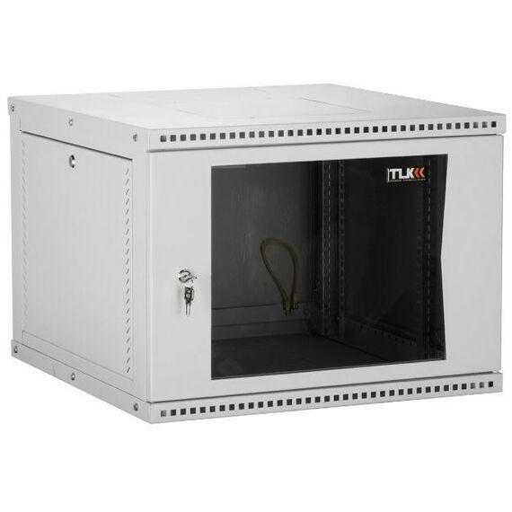 Шкафы и стойки: Настенный разборный шкаф TLK TWI-066035-R-G-GY 19", 6U, стеклянная дверь, Ш600хВ303хГ350мм, 1 пара монтажных направляющих, серый фотографии