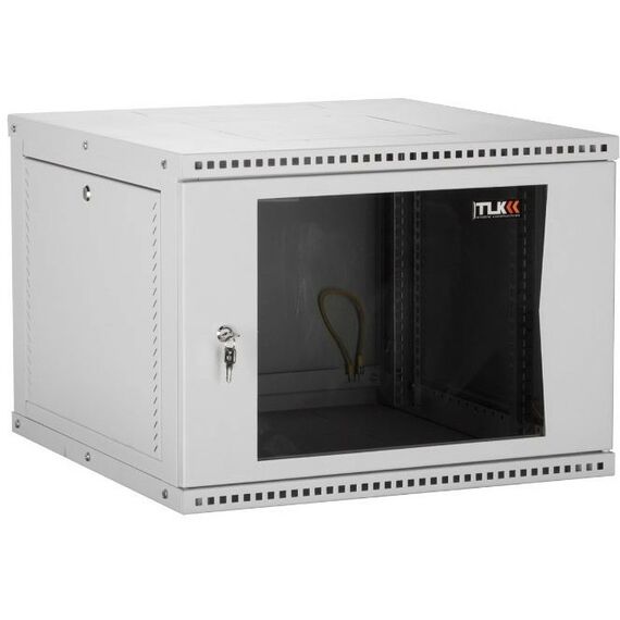 Шкафы и стойки: Настенный разборный шкаф TLK TWI-156060-R-G-GY 19", 15U, стеклянная дверь, Ш600хВ703хГ600мм, 2 пары монтажных направляющих, серый фотографии