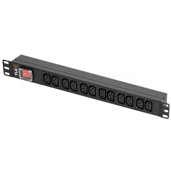 Шкафы и стойки: Блок электрических розеток TLK TLK-RSA12-MTF-01-BK 19", 12 гнезд C13, макс. нагрузка 10 А, без шнура питания, вход С14 + предохранитель 10 А, металлический корпус, макс. мощность 2500 Вт, 483*44.4*44.4 мм фотографии