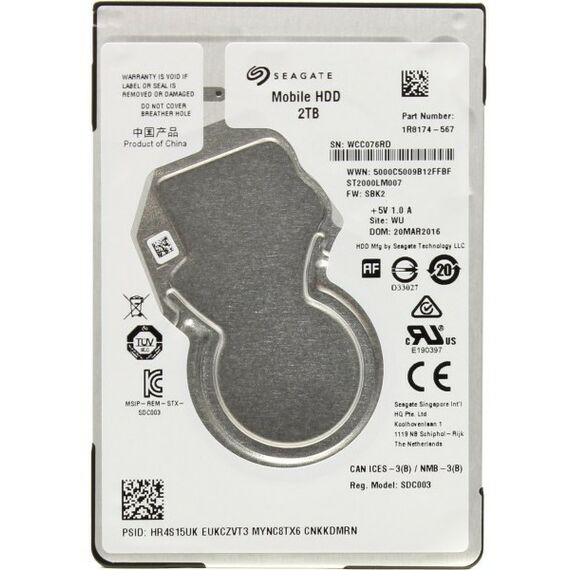 Жесткие диски для ноутбуков: Жесткий диск для ноутбука Seagate 2 Tb SATA 6Gb/s 2.5" 5400rpm 128Mb [ST2000LM007] фотографии