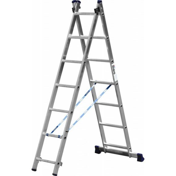 Стремянки и лестницы: Двухсекционная лестница СИБИН 38823-07 7 ступеней, со стабилизатором, алюминиевая фотографии