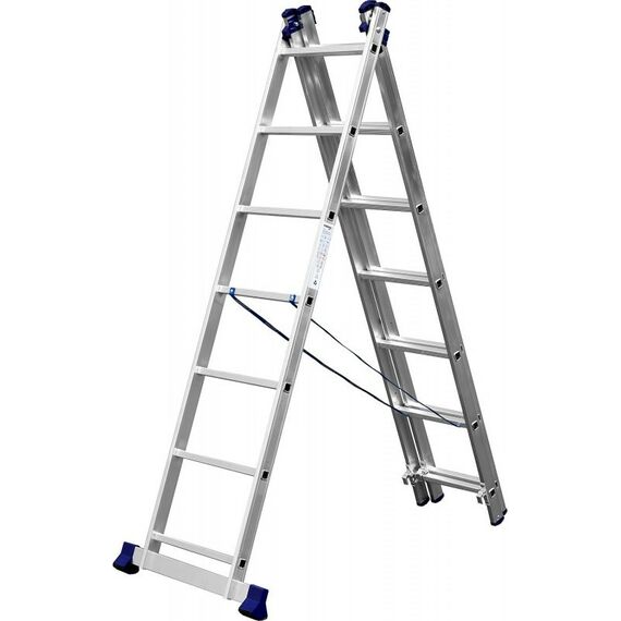Стремянки и лестницы: Трехсекционная лестница СИБИН 38833-07 7 ступеней, со стабилизатором, алюминиевая фотографии