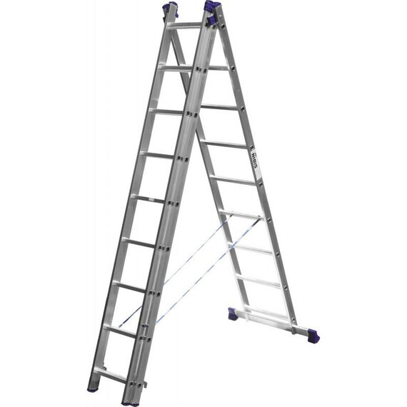 Стремянки и лестницы: Трехсекционная лестница СИБИН 38833-09 9 ступеней, со стабилизатором, алюминиевая фотографии