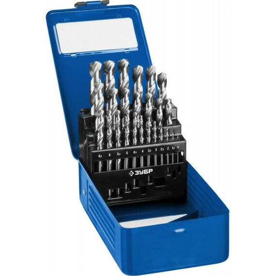 Буры, пики, коронки, сверла: Набор сверл по металлу Зубр ПРОФ-А 25шт 1-13мм сталь Р6М5, класс А, мет.бокс [29625-H25] фотографии